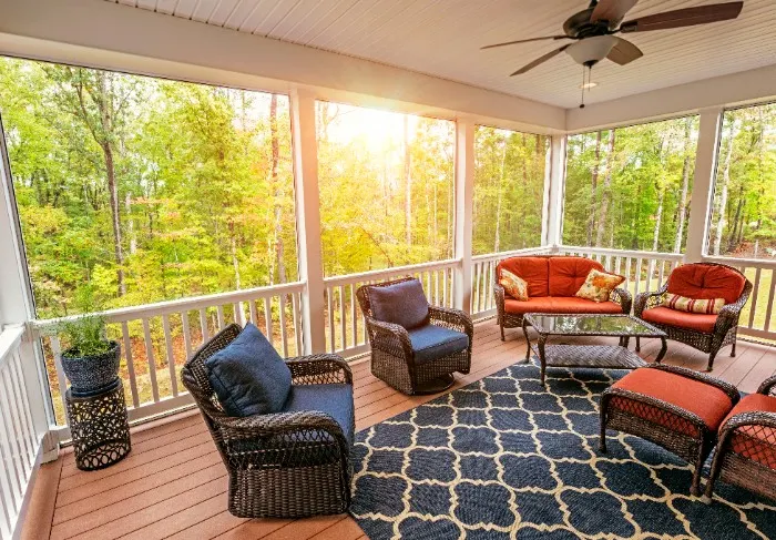 Covered porch that is part of the house.