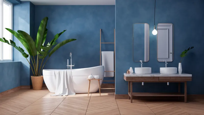 dark blue wall paints are luxurious and elegant colour scheme for bathroom
