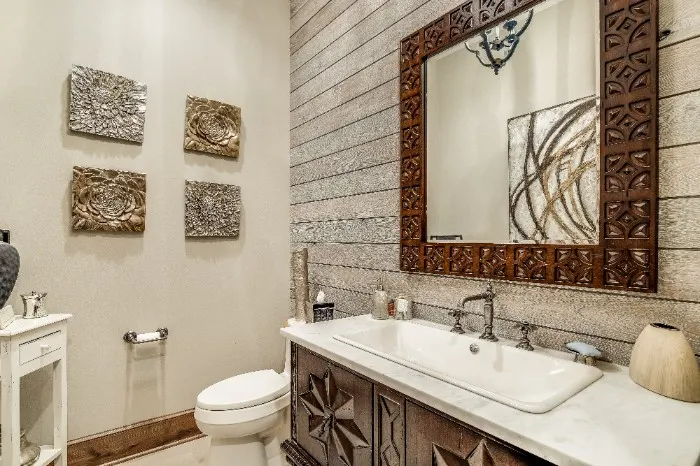 Accent wall idea — A single wall using shiplap adds character in this intimate space.