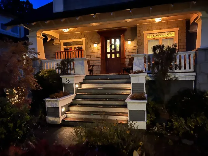 The bright light on the porch and front step is very welcoming.