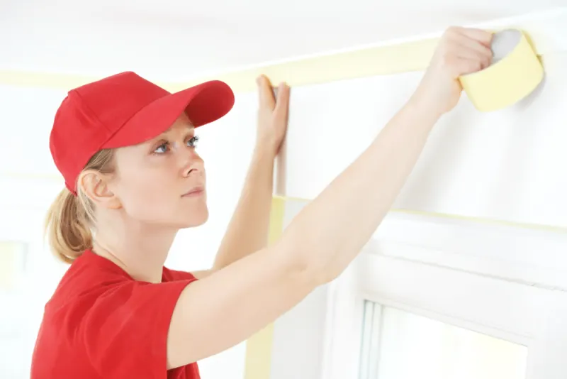 Tape trims, crown molding or walls before to paint a ceiling