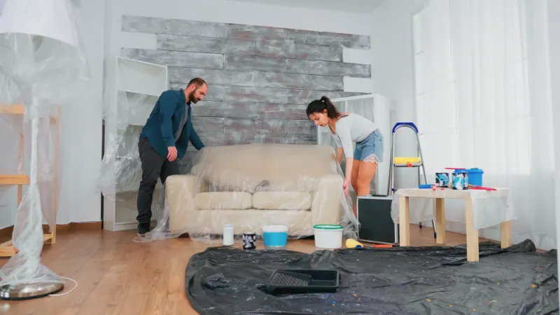 Cover the floor and as much furniture you have