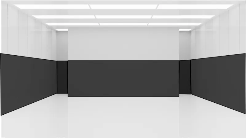 Eye-catching light and dark painted walls to stretch the space horizontally.