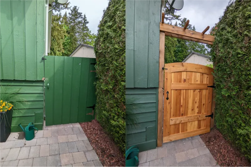 A backyard doors before and after being rebuilt.