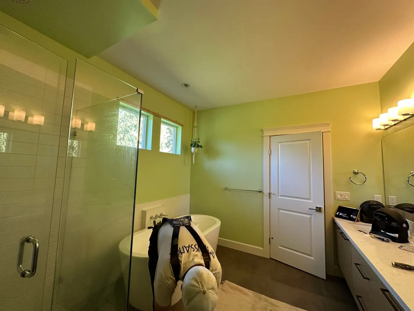 Washroom after painting in a green colour.