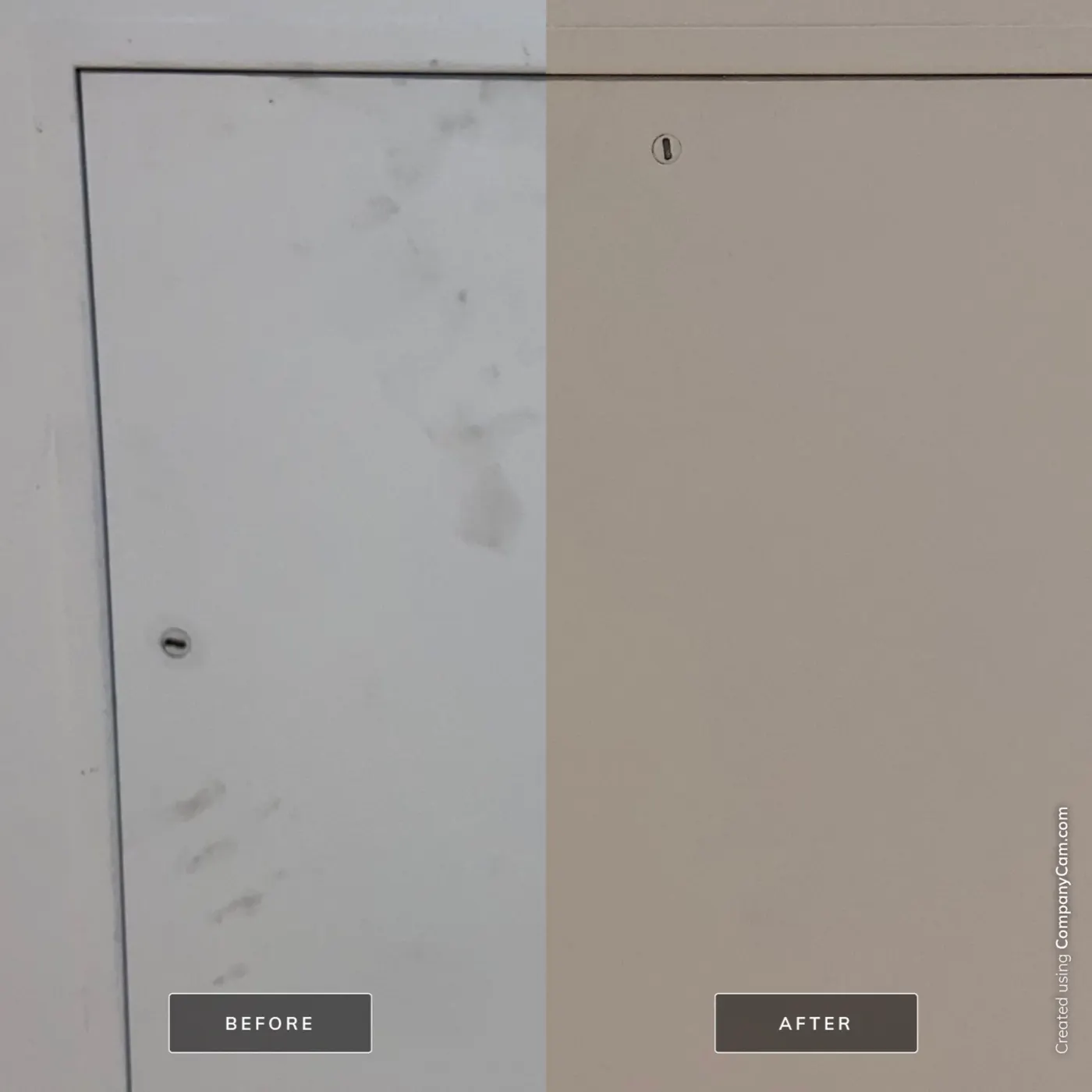 Before and after comparison of a freshly painted door frame and wall in a Vancouver, BC condo renovation.