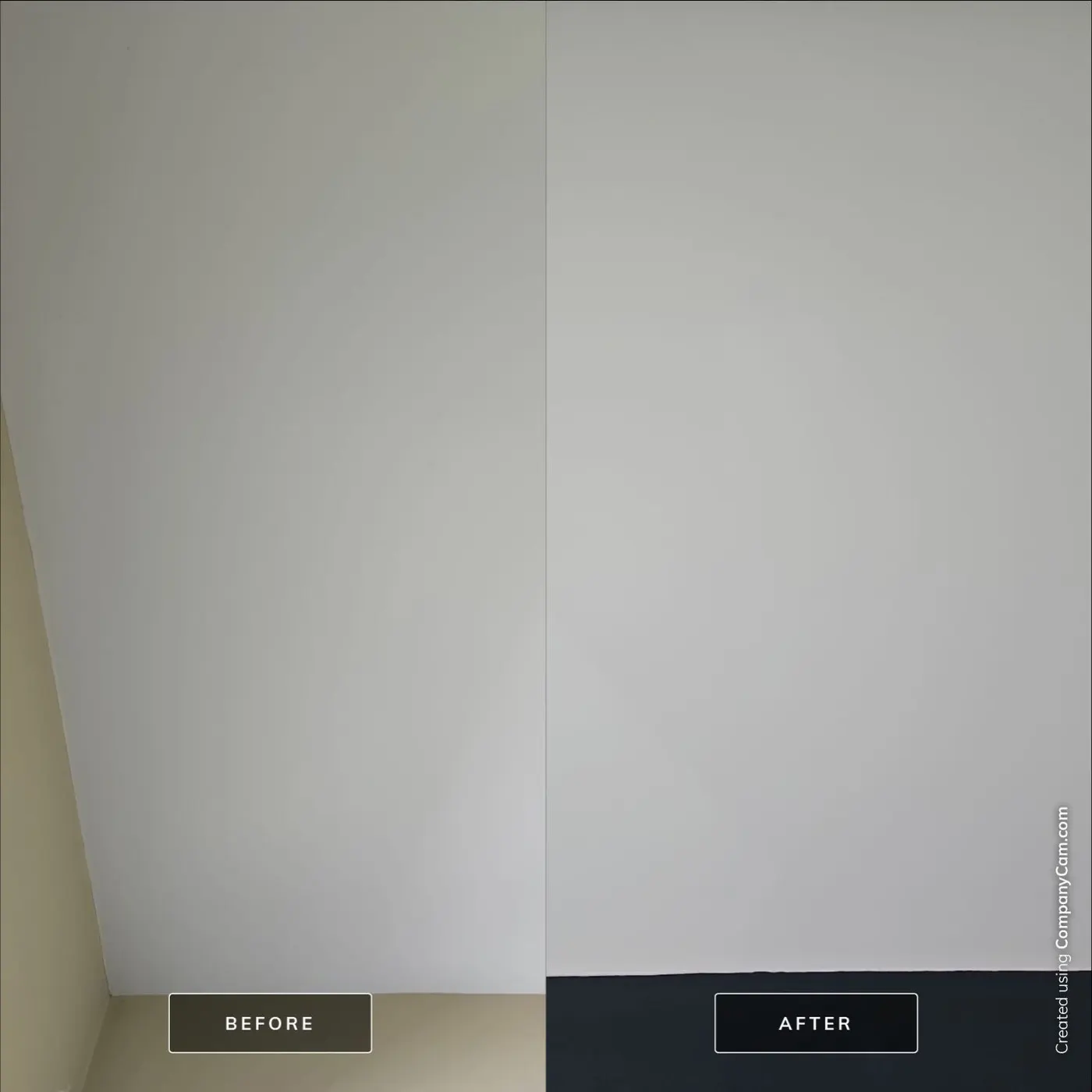 Before and after of a vaulted ceiling and wall repainted in navy by Vancouver interior painters Renaissance Painting