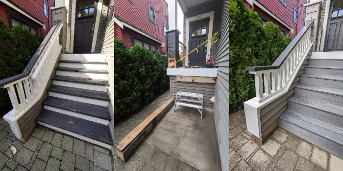 Outdoor stairs that were completely rotten and needed to be fully replaced in Vancouver's Kitsilano neighbourhood. Exterior stairs, outdoor stairs