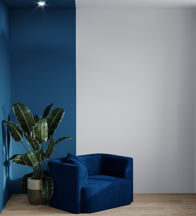 If you want a more subtle approach, try using a different shade of your room's colour, like this dark blue accent wall. 