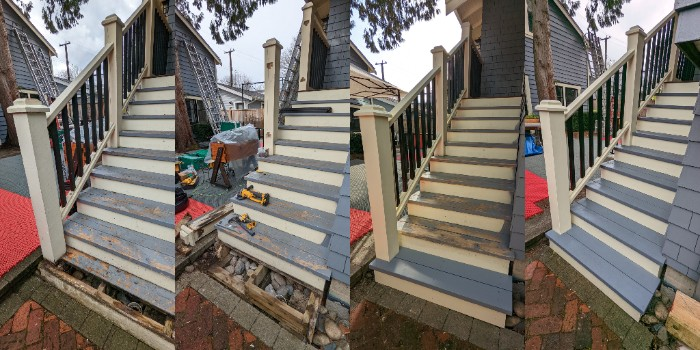 Exterior stairs that were in bad shape and needed extensive repair. Exterior Stairs, Outdoor Stairs, exterior, outdoor, deck