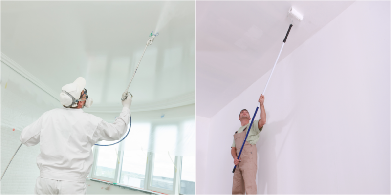 Spraying or rolling, two options to paint a ceiling