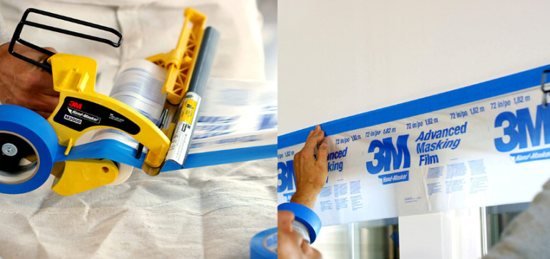 Taping and covering ceiling line or trims is easy with the right tools 