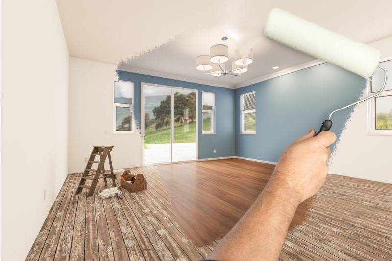 Preparing for interior painting is a key process, requiring steps such as laying drop cloths, taping edges and removing furniture from the room to be painted.