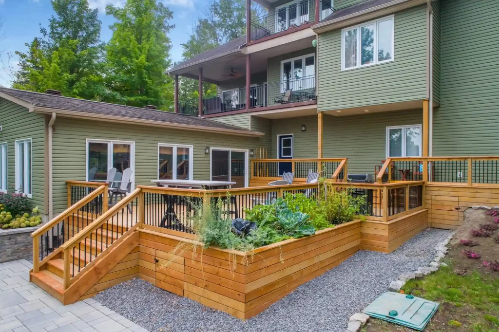 Wooden deck staining process.