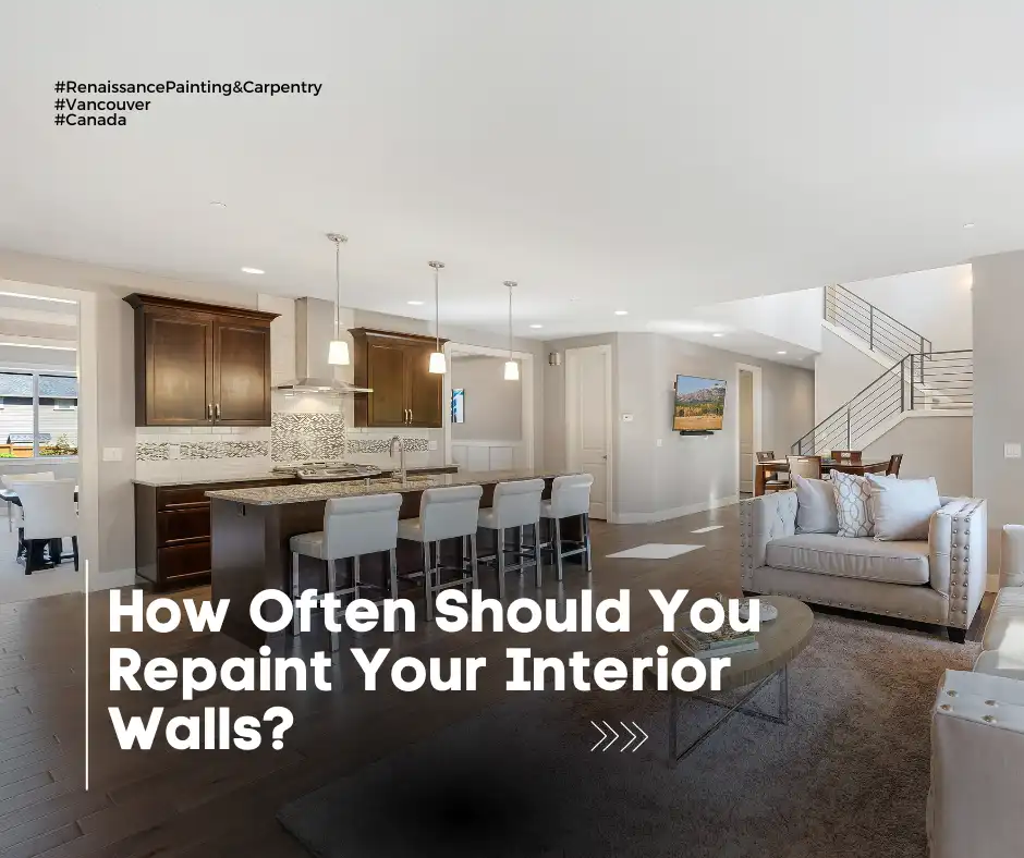 A living room with a text: How Often Should You Repaint Interior Walls. 
