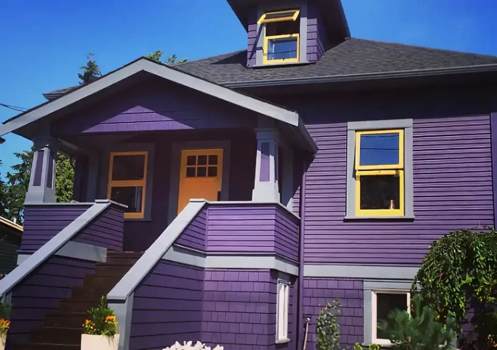 A purple house facade.
