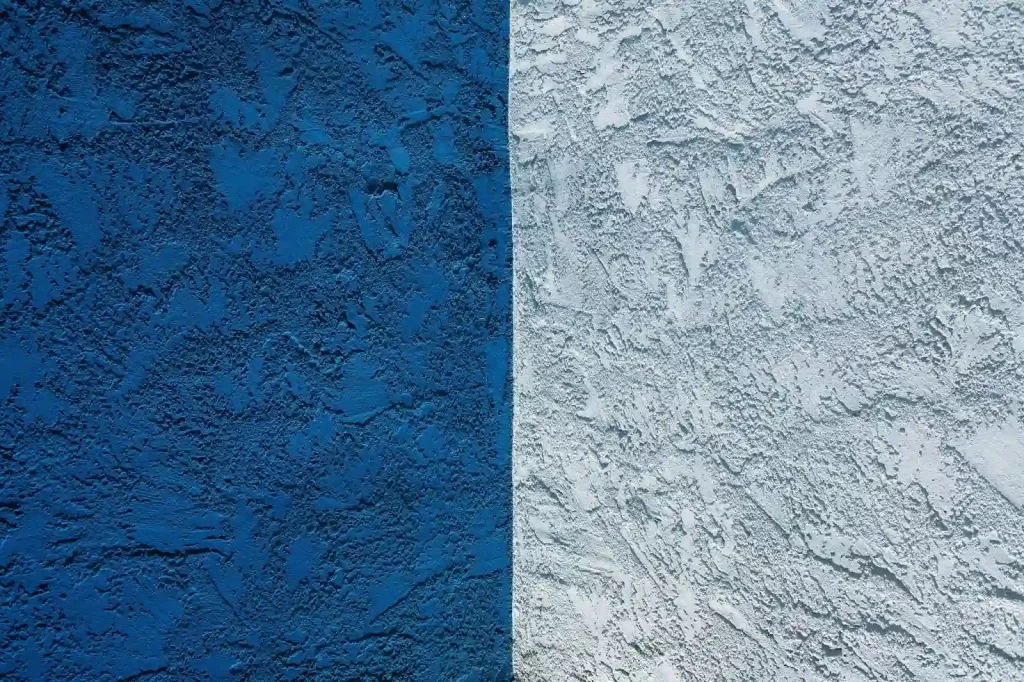 Blue and white stucco.