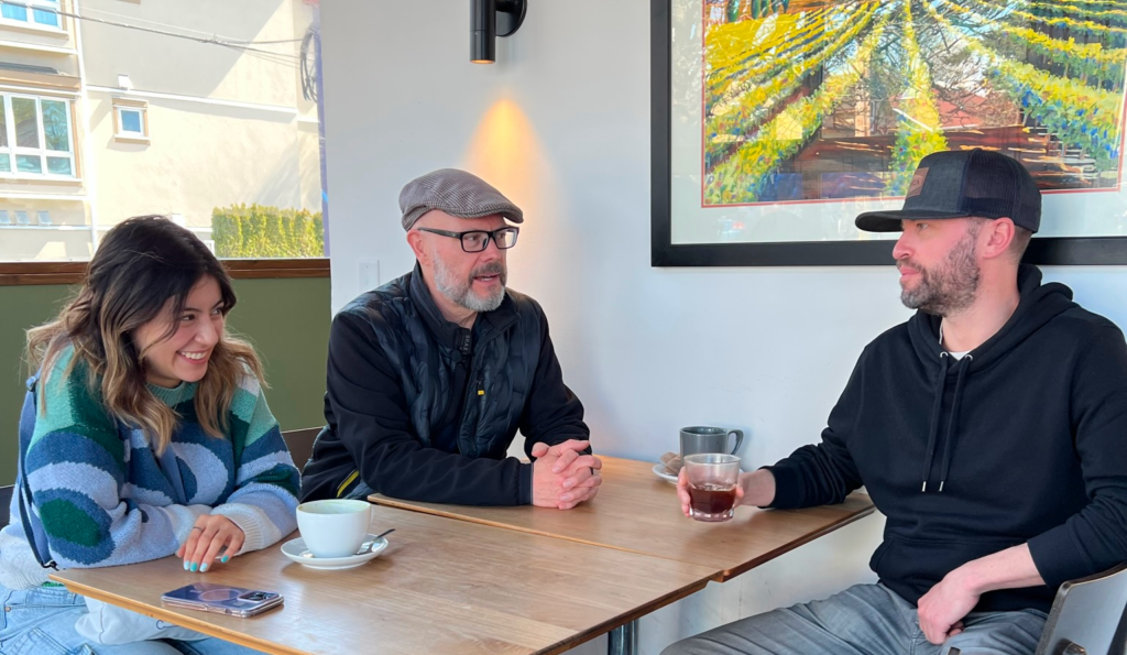 renaissance painting team in a café