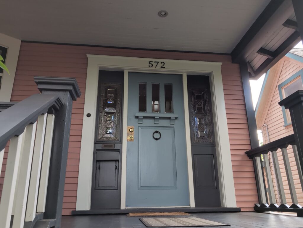 Front door of a heritage house in South Cambie near Douglas Park