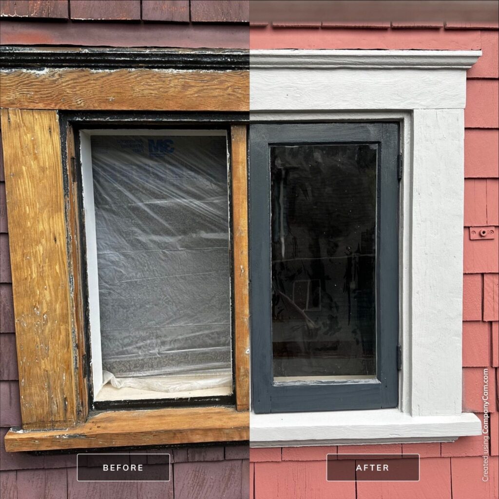 Painted window before and after.