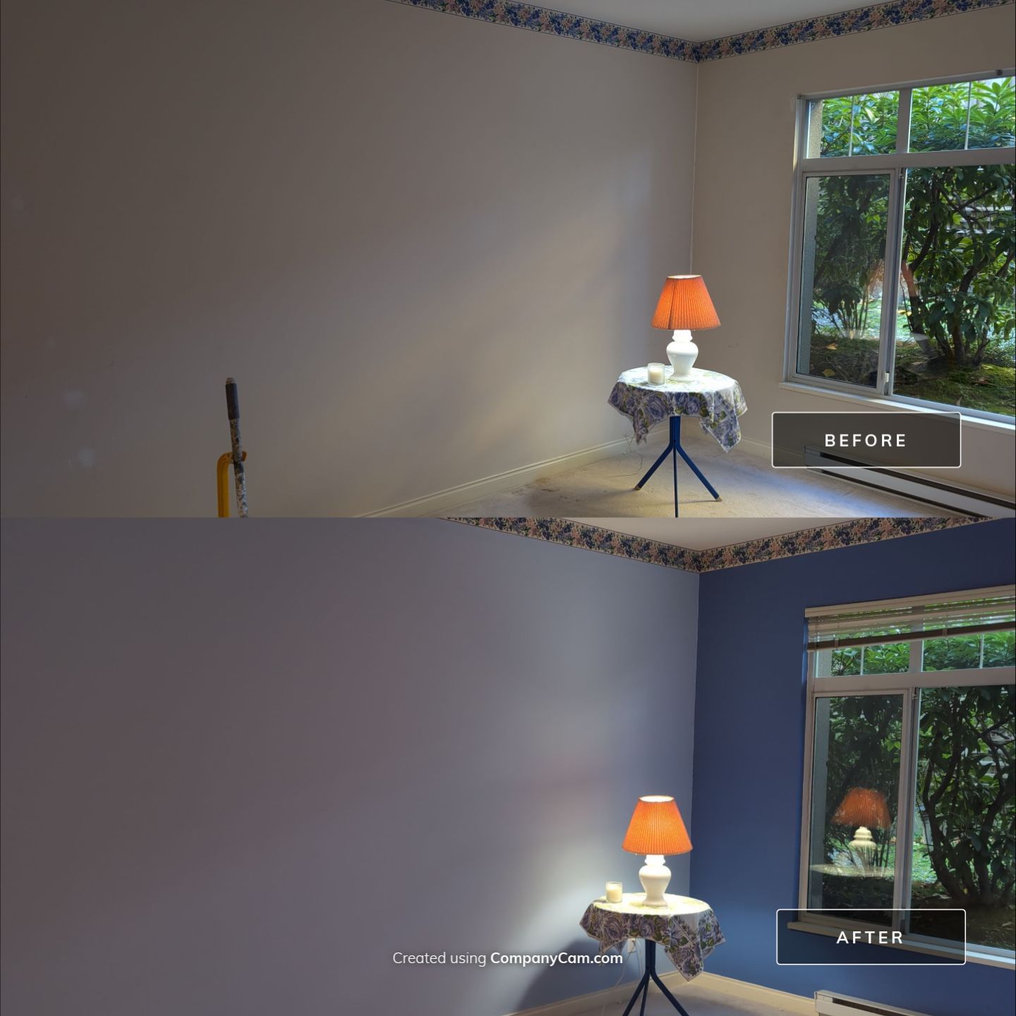 A room before and after painting walls.