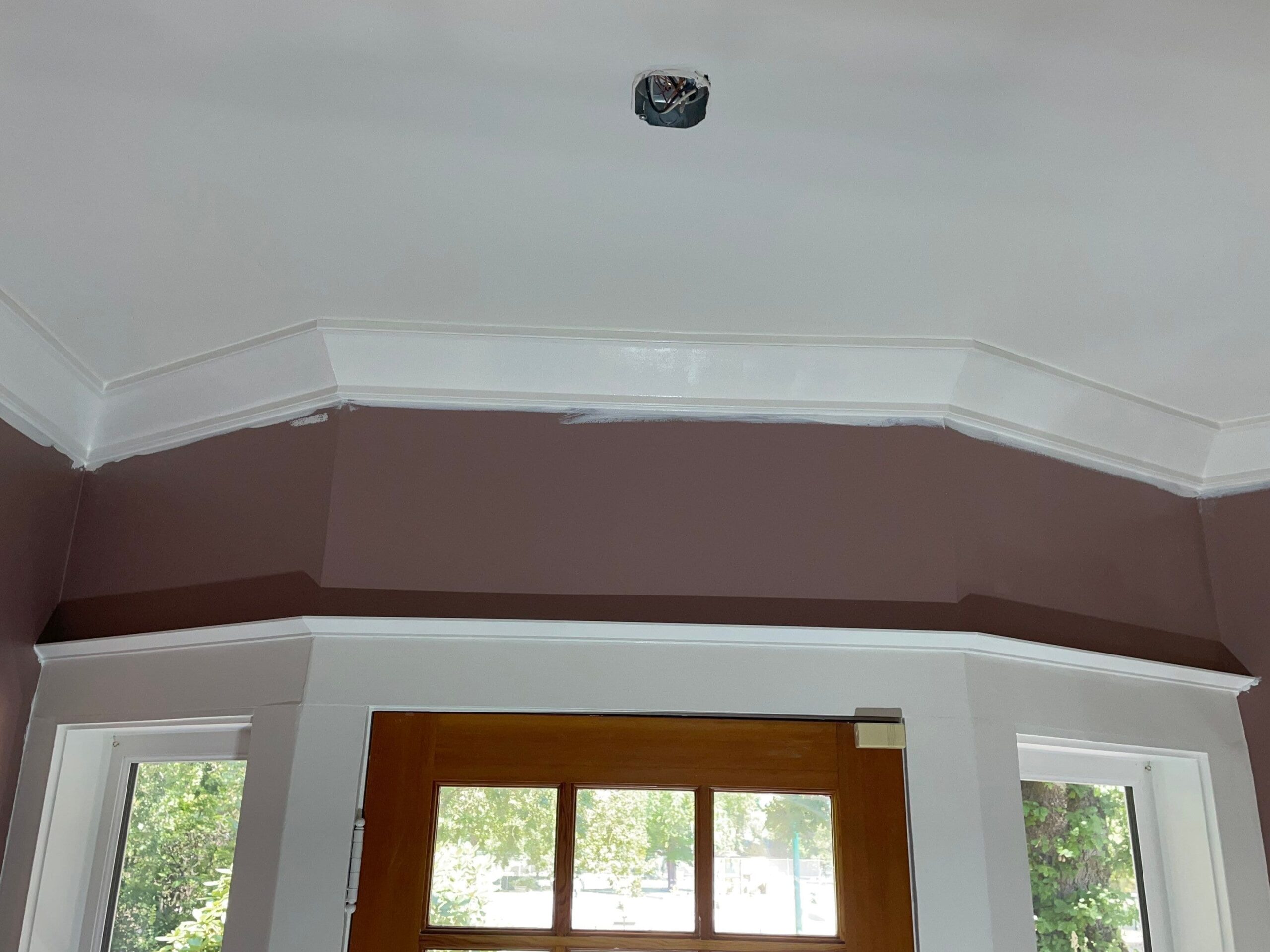 Ceiling with crown molding and a light fixture, elegant interior finish