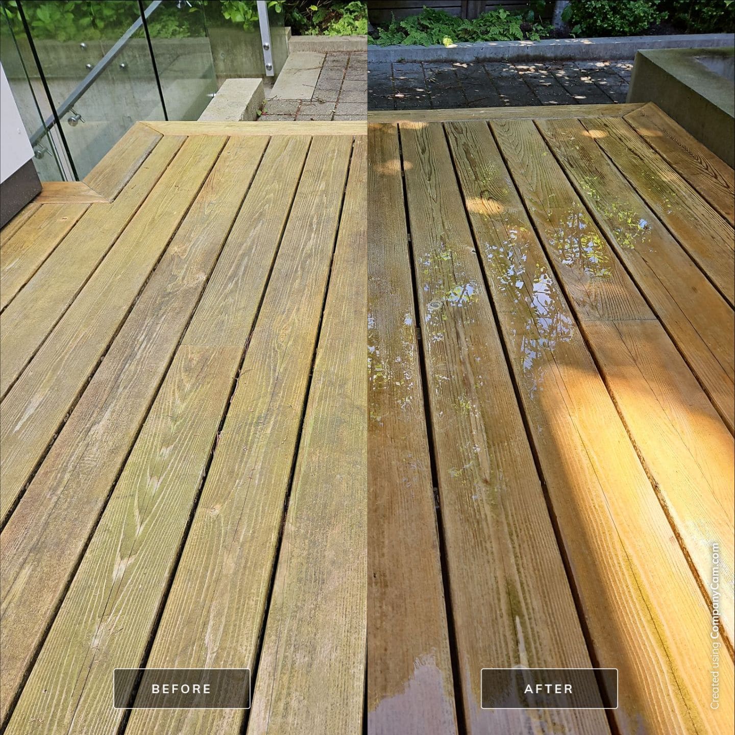 Wooden deck with fresh stain, deck refinishing and maintenance service